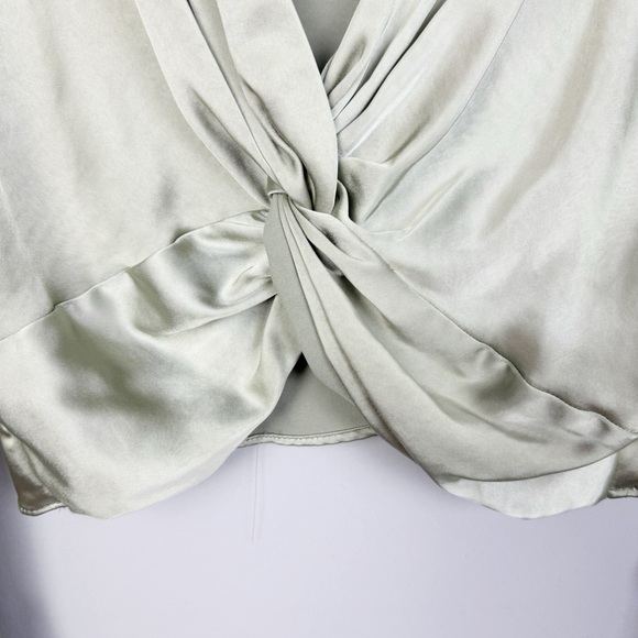 ZARA | NEW Sage Green Twist Front Cropped Bell Sleeve Top Women’s Size Large - Picture 7 of 12